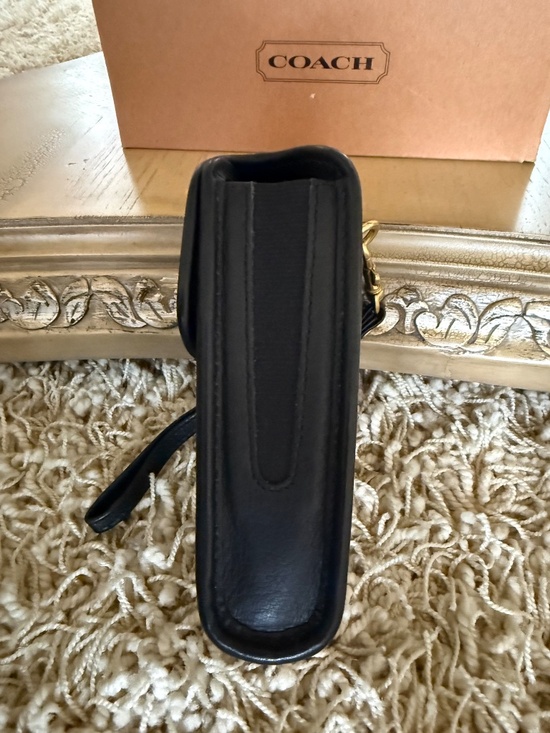 Coach Leather Wristlet Belt Phone Glasses Case Black Brass Turn Lock Closure VTG